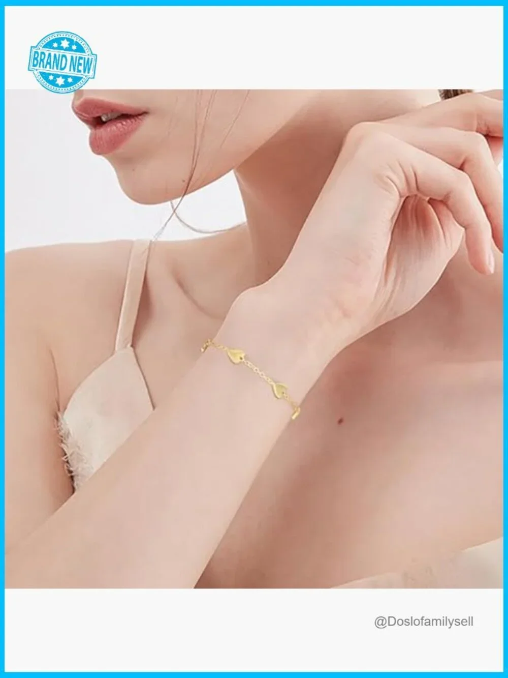 14K Gold Heart Charm Bracelet Elegant Classic Link Chain Lobster Clasp